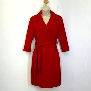BirryShop - Red Three Quarter Pocket Tie Front Midi Dress  Size Medium